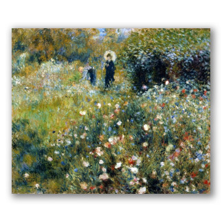 Mujer con sombrilla en un jardín